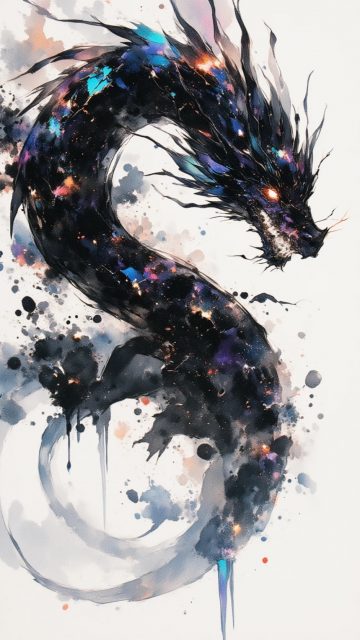 Galactic Watercolor Shadow Dragon Wallpaper