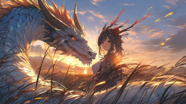 Golden Field Serpent Dragon Wallpaper