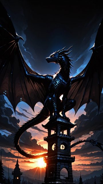 Midnight Tower Guardian Dragon Wallpaper