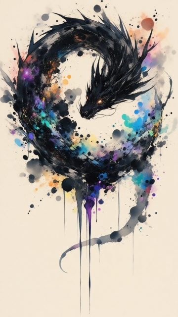 Minimal Celestial Ink Dragon Wallpaper