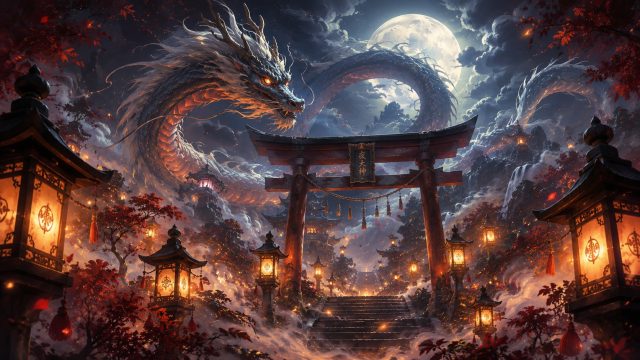 Moon Shrine Serpent Dragon Wallpaper