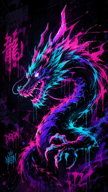 Neon Graffiti Spirit Dragon Wallpaper