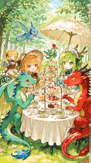 Storybook Dragon Garden Party Wallpaper