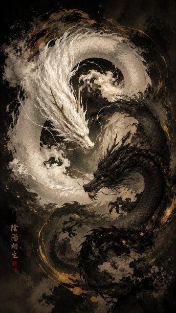 Yin Yang Serpent Dragon Wallpaper