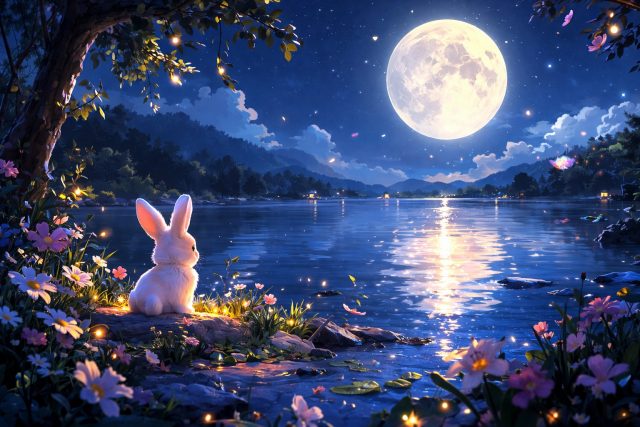 Dreamy Bunny by Moonlit Lake