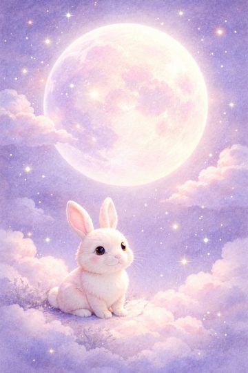 Dreamy Bunny Under Pastel Full Moon
