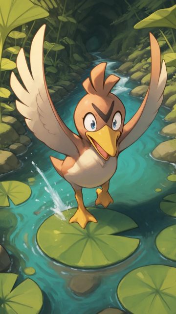 Farfetch’d Above a Lily Pond Wallpaper