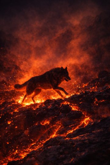 Wolf Running Across Molten Volcanic Ground Wallpaper
