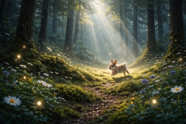 Forest Fairy Bunny in Sunbeam Clearing