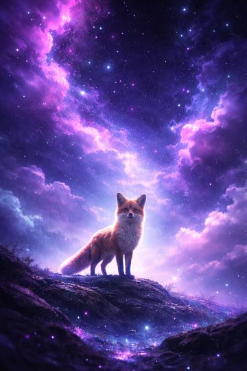 Fox Beneath Cosmic Nebula Night Sky Wallpaper