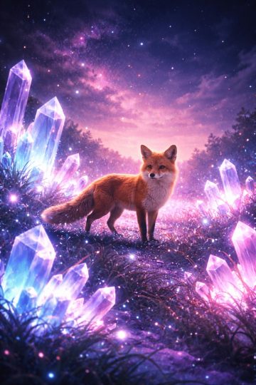 Fox in Glowing Crystal Cosmic Field Wallpaper