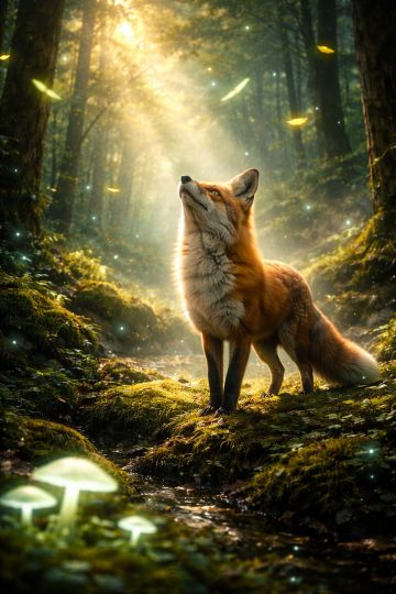 Fox in Enchanted Forest Sunlight Glow Wallpaper