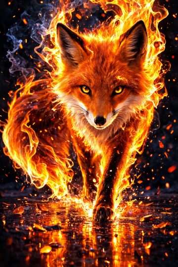 Fire Spirit Fox Walking Through Swirling Flames Wallpaper