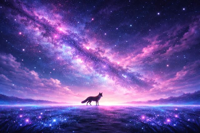 Fox Under Neon Galaxy Horizon Wallpaper