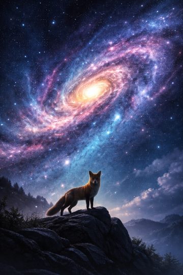 Fox Under Spiral Galaxy Night Sky Wallpaper