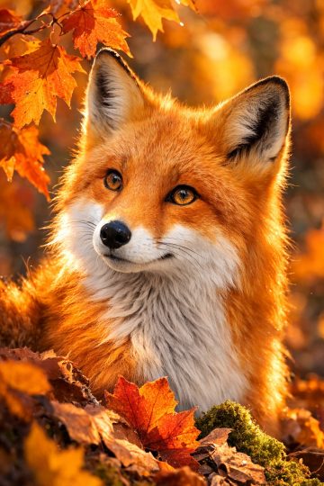 Fox Portrait Surrounded by Autumn Leaves Wallpaper