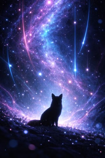 Fox Silhouette Under Cosmic Star Field Wallpaper