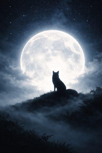 Fox Silhouette Under Giant Full Moon Wallpaper