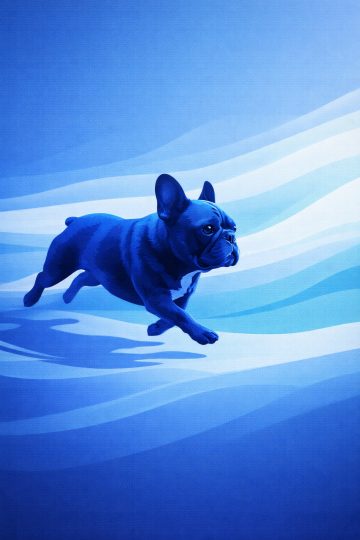 French Bulldog Abstract Blue Flow Motion Run Wallpaper