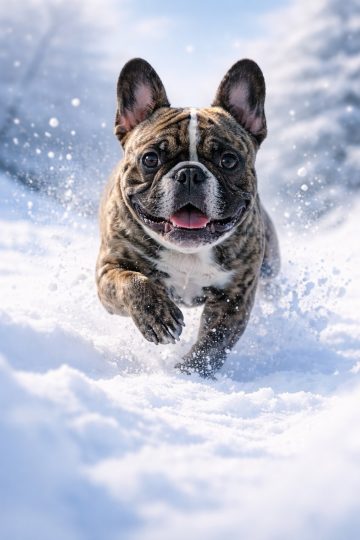 French Bulldog Running Joyfully in Snow Emotional Mood Wallpaper