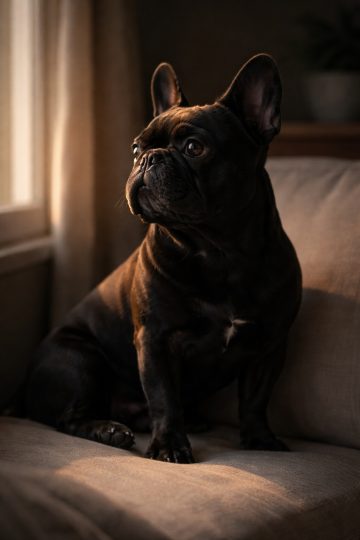 French Bulldog Golden Rim Light Window Portrait Wallpaper