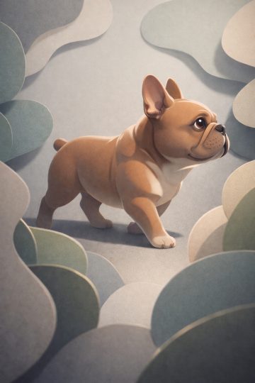 French Bulldog in Layered Graphic Landscape Illustration Wallpaper