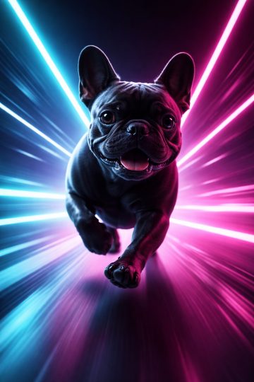 French Bulldog Running Through Neon Cyberpunk Light Wallpaper
