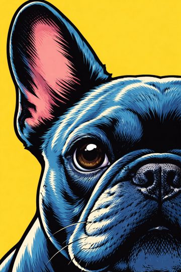French Bulldog Pop Art Close-Up Yellow Blue Comic Style Wallpaper