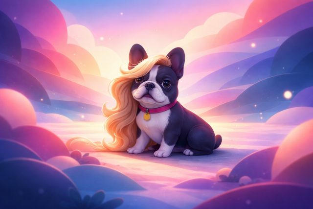 French Bulldog Surreal Wig Fantasy Landscape Soft Glow Wallpaper
