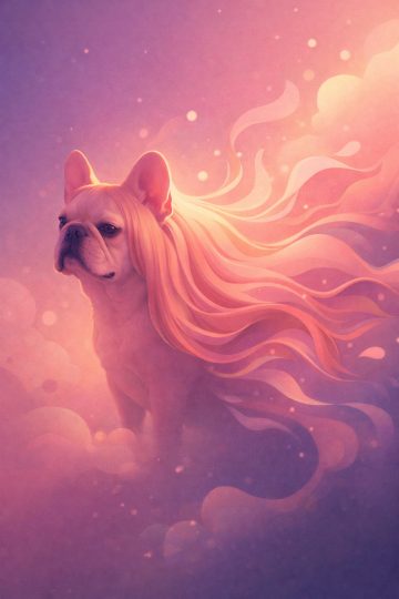 French Bulldog Surreal Flowing Light Hair Dreamscape Wallpaper