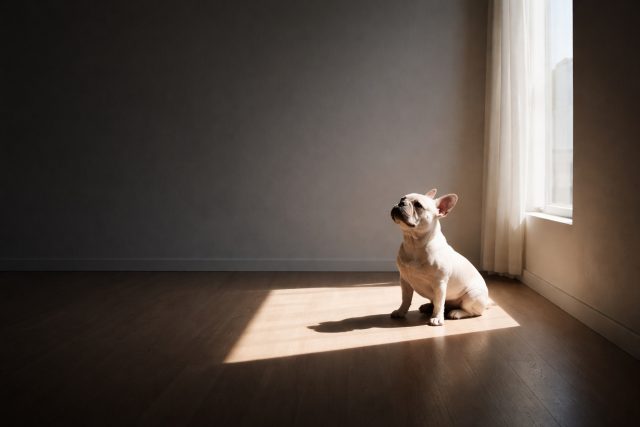 French Bulldog Window Spotlight Empty Room Minimal Wallpaper