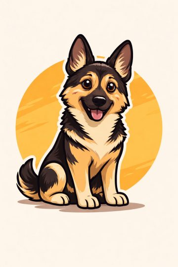 German Shepherd Cartoon Flat Sitting Smile Wallpaper