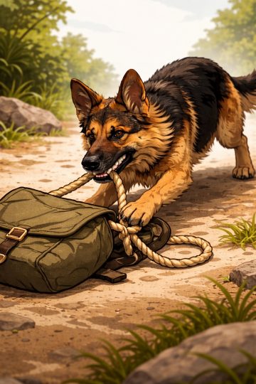 German Shepherd Cartoon Tug Rope Adventure Wallpaper