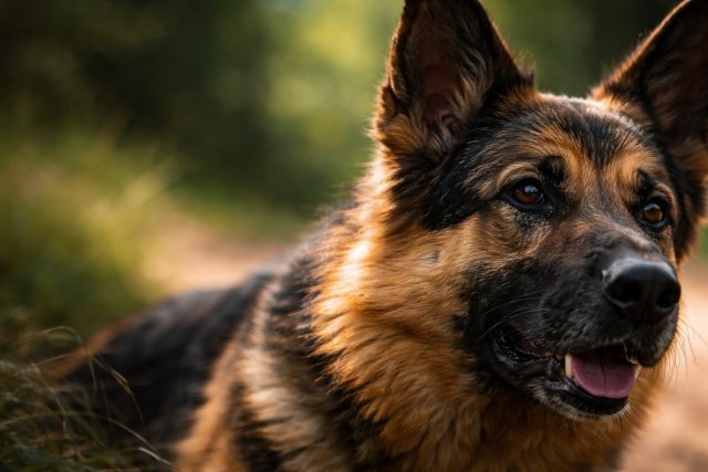 German Shepherd Close Up Fur Texture in Warm Light Wallpaper