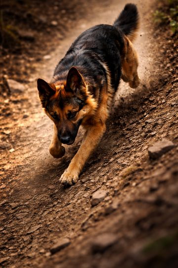 German Shepherd Fast Run Dirt Trail Dynamic Motion Wallpaper