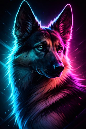 German Shepherd Neon Cyber Close Portrait Glow Wallpaper