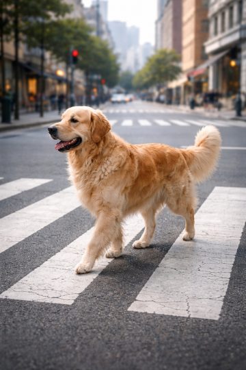Golden Retriever Crossing City Street Wallpaper
