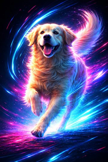Golden Retriever Neon Cosmic Light Trail Wallpaper