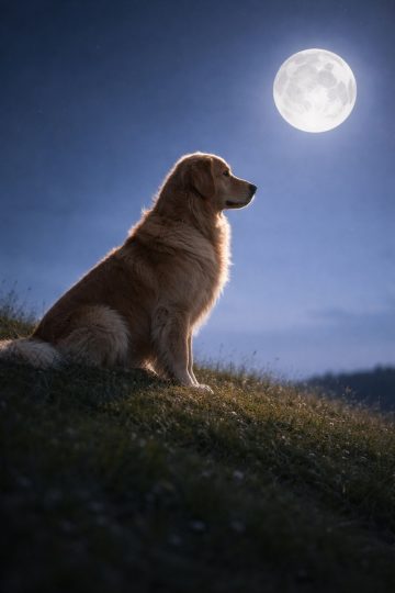 Golden Retriever Night Moon Hillside Wallpaper