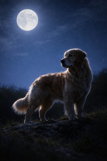 Golden Retriever Night Moonlight Ridge Wallpaper