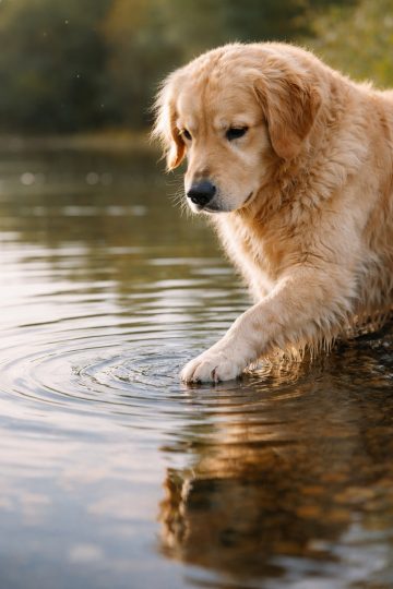 Golden Retriever Paw Water Ripples Close-Up Wallpaper
