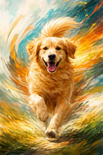 Golden Retriever Running Paint Splash Art Wallpaper