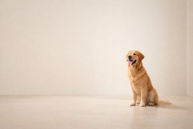 Golden Retriever Sitting in Minimal Cream Room Wallpaper
