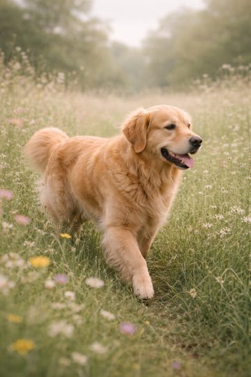 Golden Retriever Soft Meadow Wildflowers Wallpaper