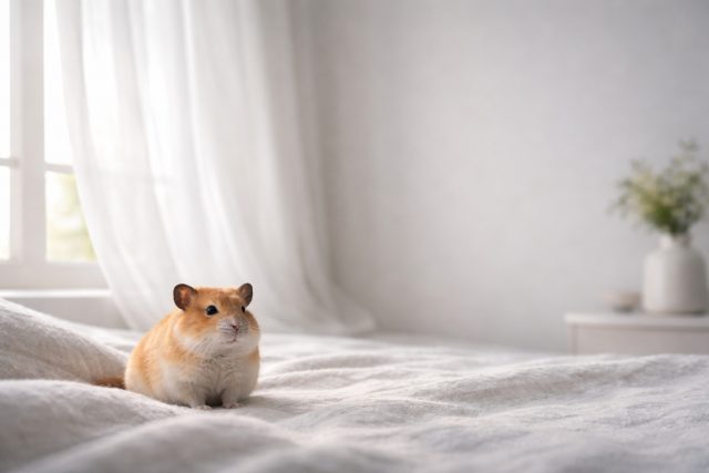 Hamster on Bed with Soft Window Light