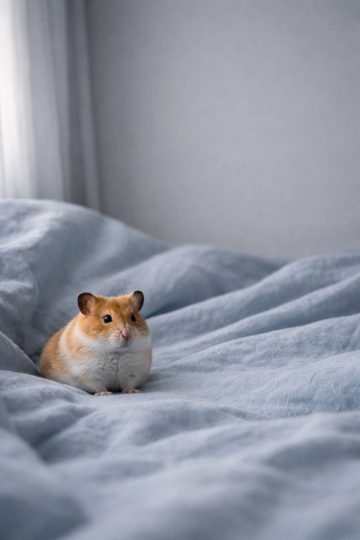 Hamster on Soft Blue Bed Minimal Scene
