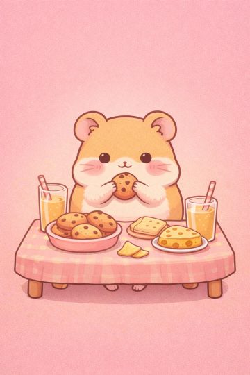 Hamster Eating Cookies Cute Cartoon Wallpaper
