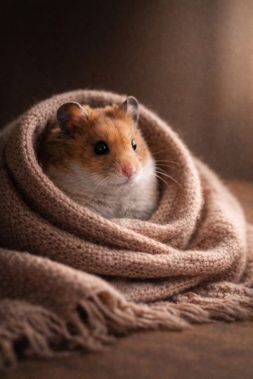 Cozy Hamster Wrapped in Blanket Warm Light