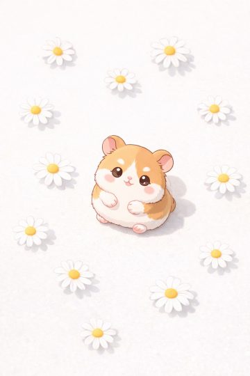 Hamster with Daisy Pattern Cute Flower Wallpaper