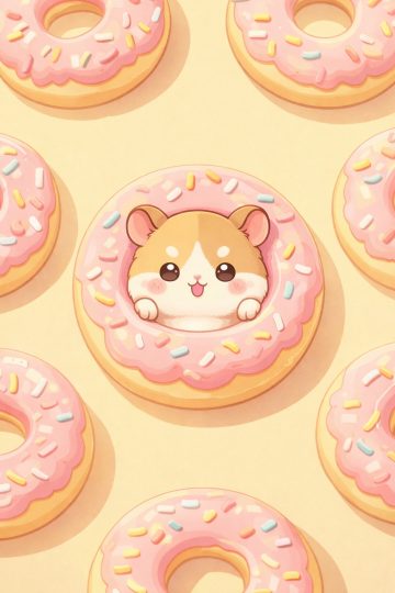Hamster Donut Pattern Kawaii Cartoon Wallpaper